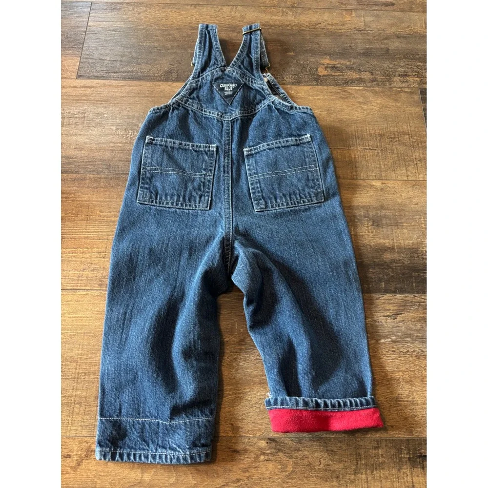 OshKosh Blue Denim Overalls Kids 18 Months Red Cuff Snap Leg Vintage
